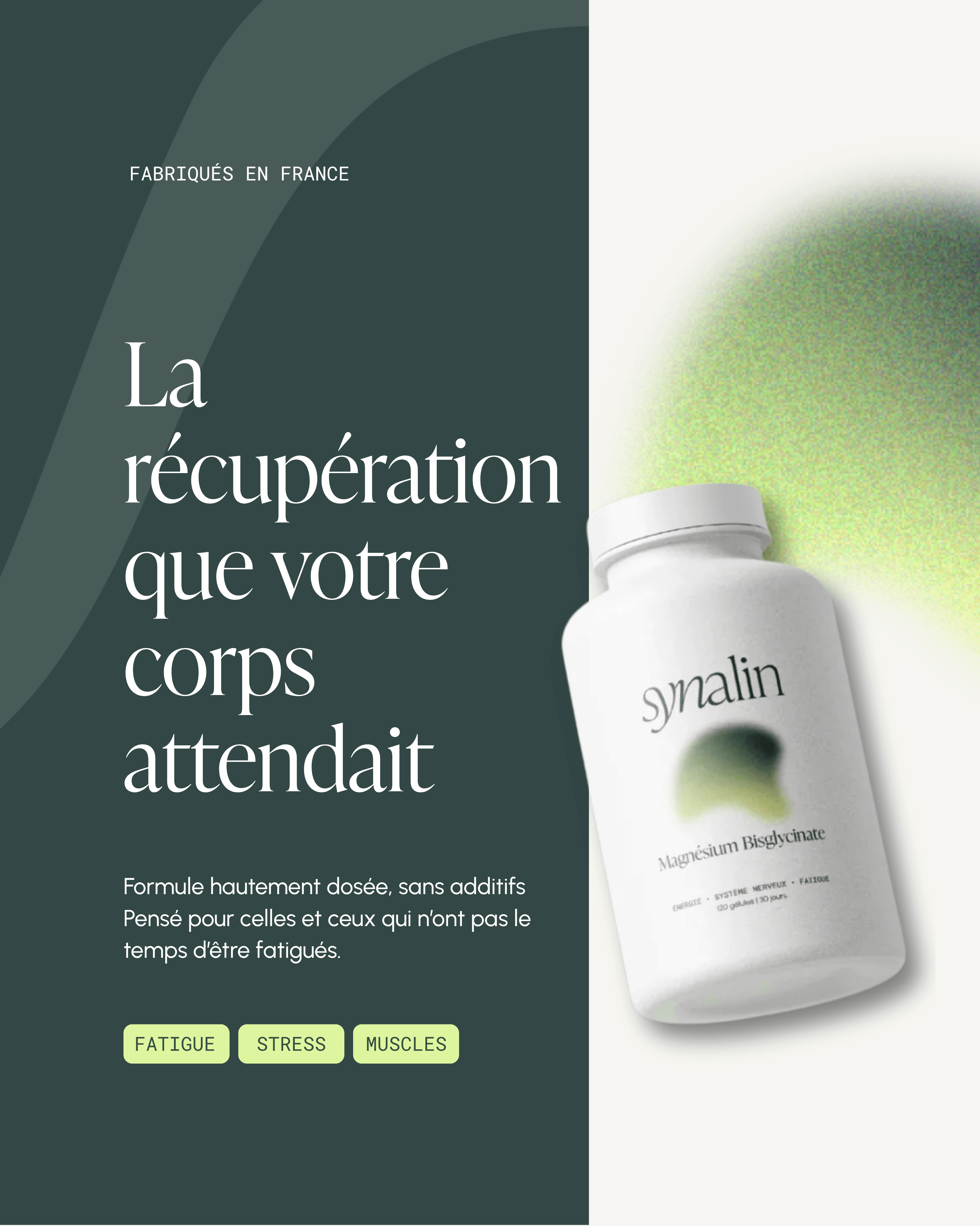 Complément Synalin magnésium bisglycinate en flacon, récupération fatigue, stress et muscles