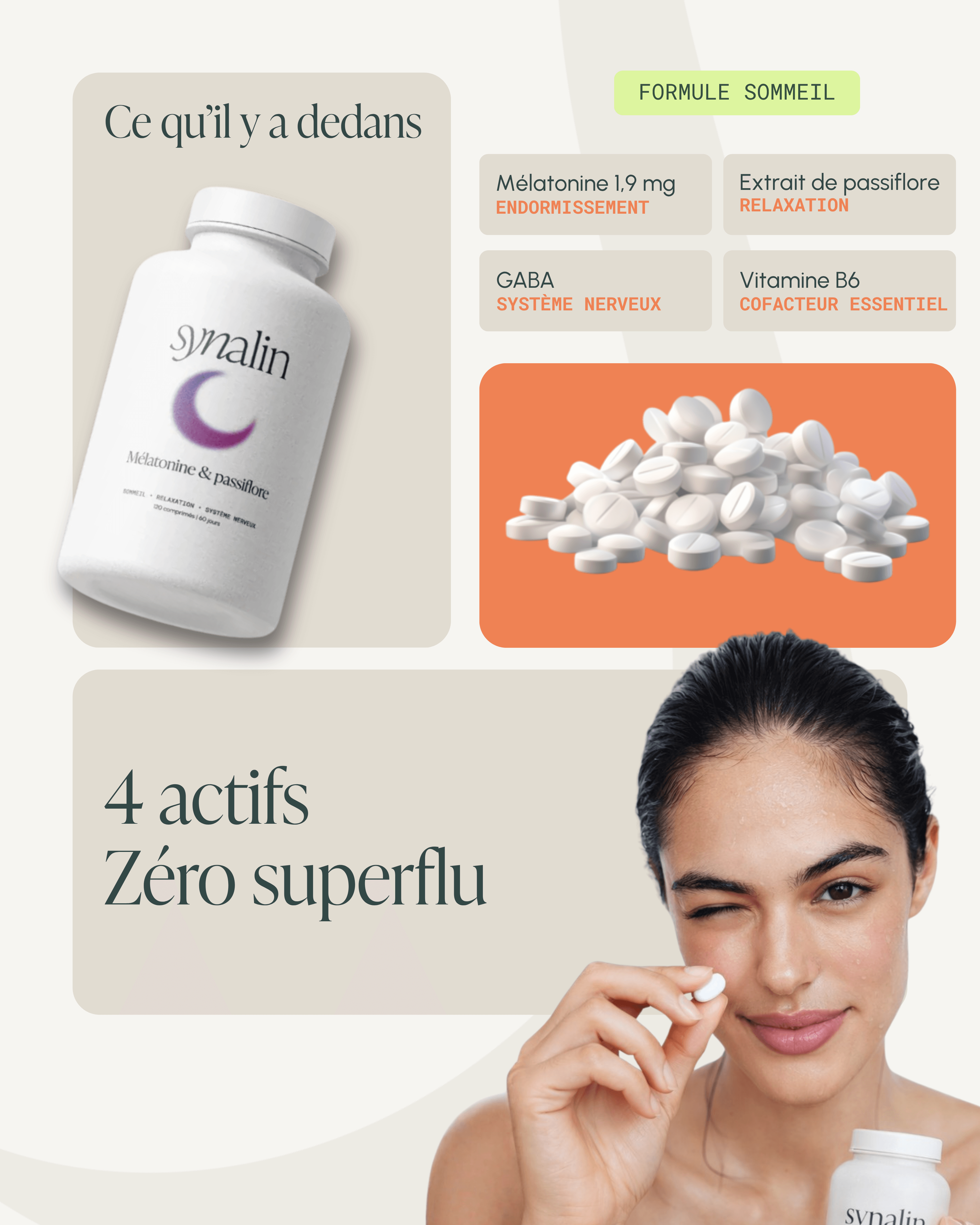Flacon Synalin sommeil avec comprimés, mélatonine, passiflore, GABA et vitamine B6
